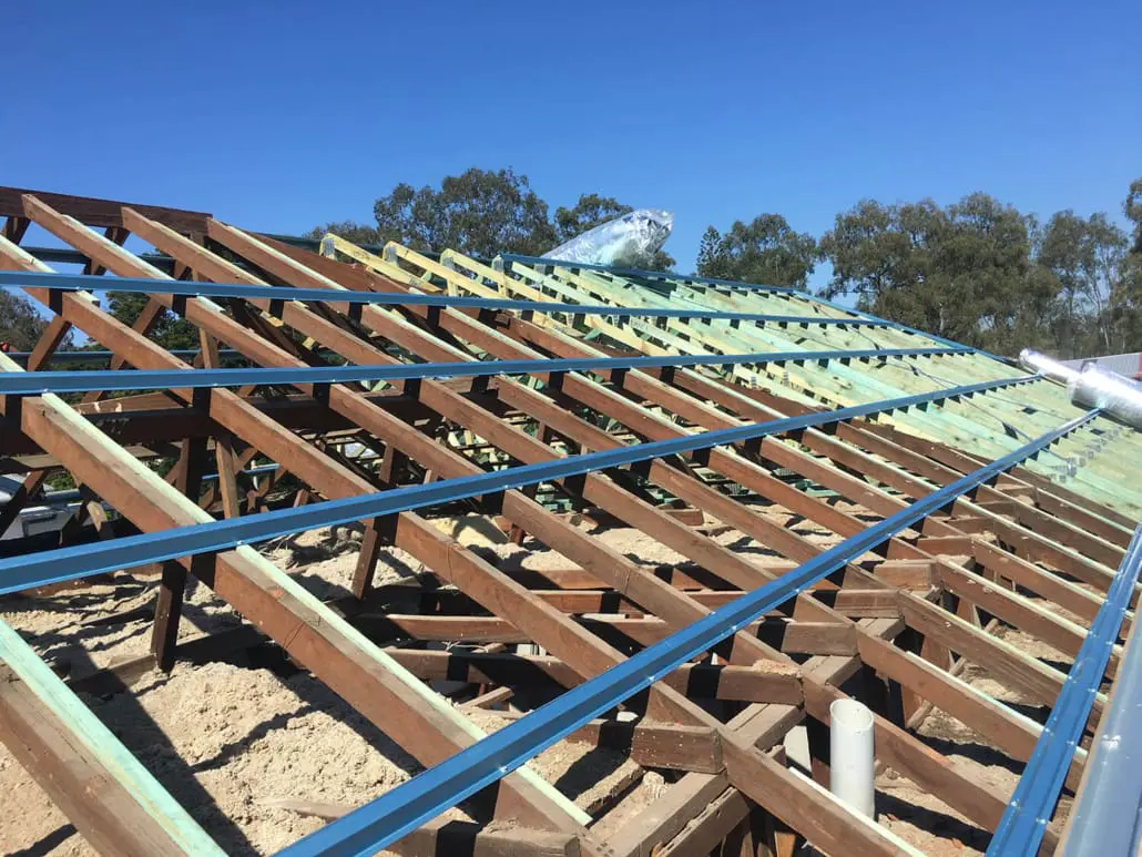 Roof battens installed during a re-roofing project by Manttan Construction
