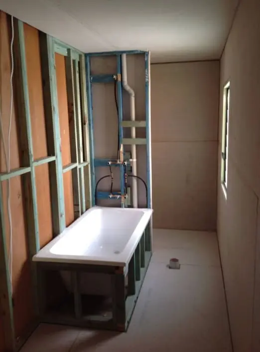 Bathroom renovation work in progress by Manttan Construction, Redlands