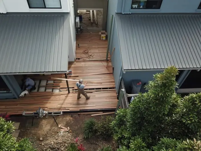 New timber deck being installed at a prestige Brisbane home