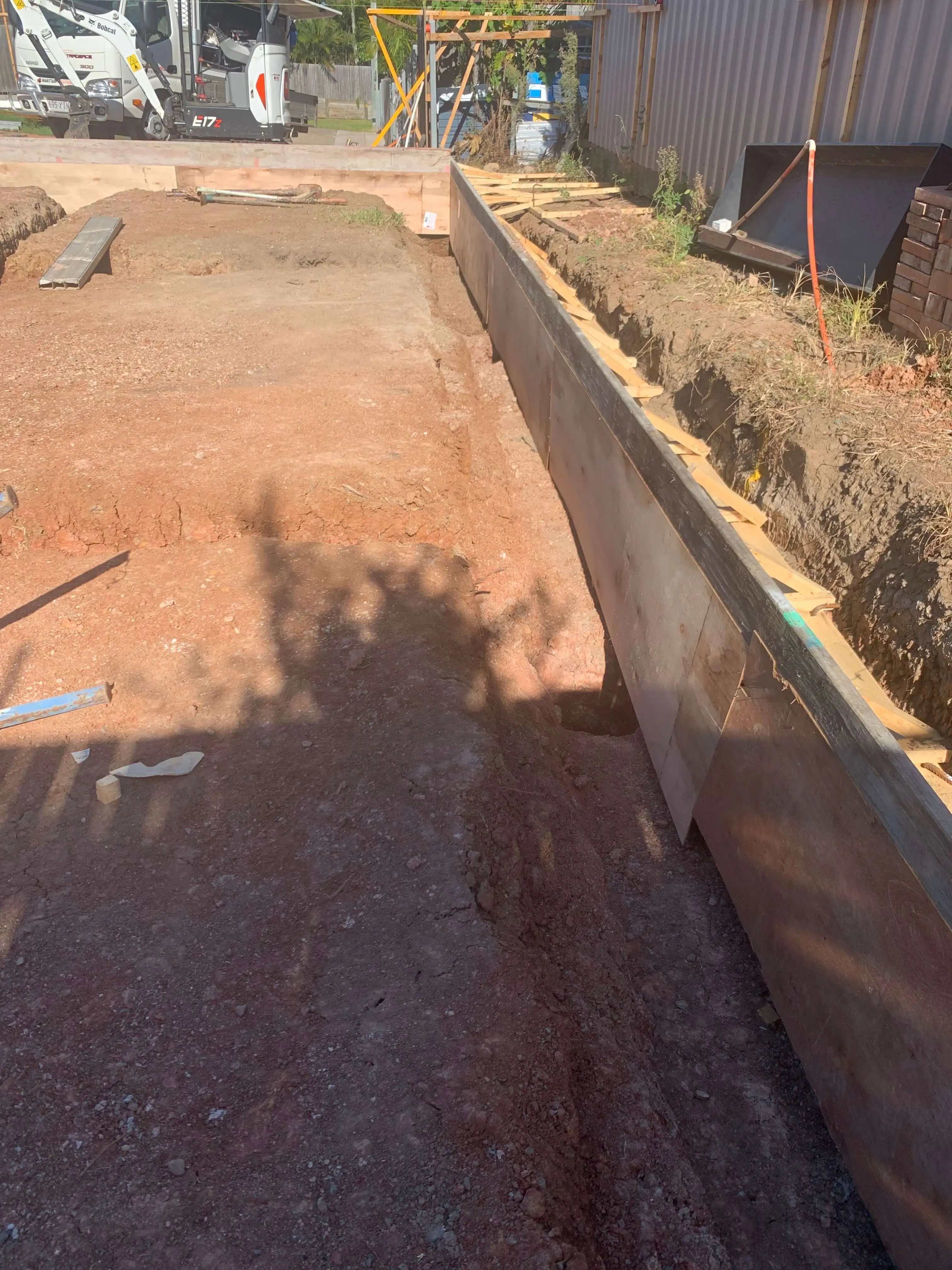 Formed footing trench with a mini excavator on a Brisbane site