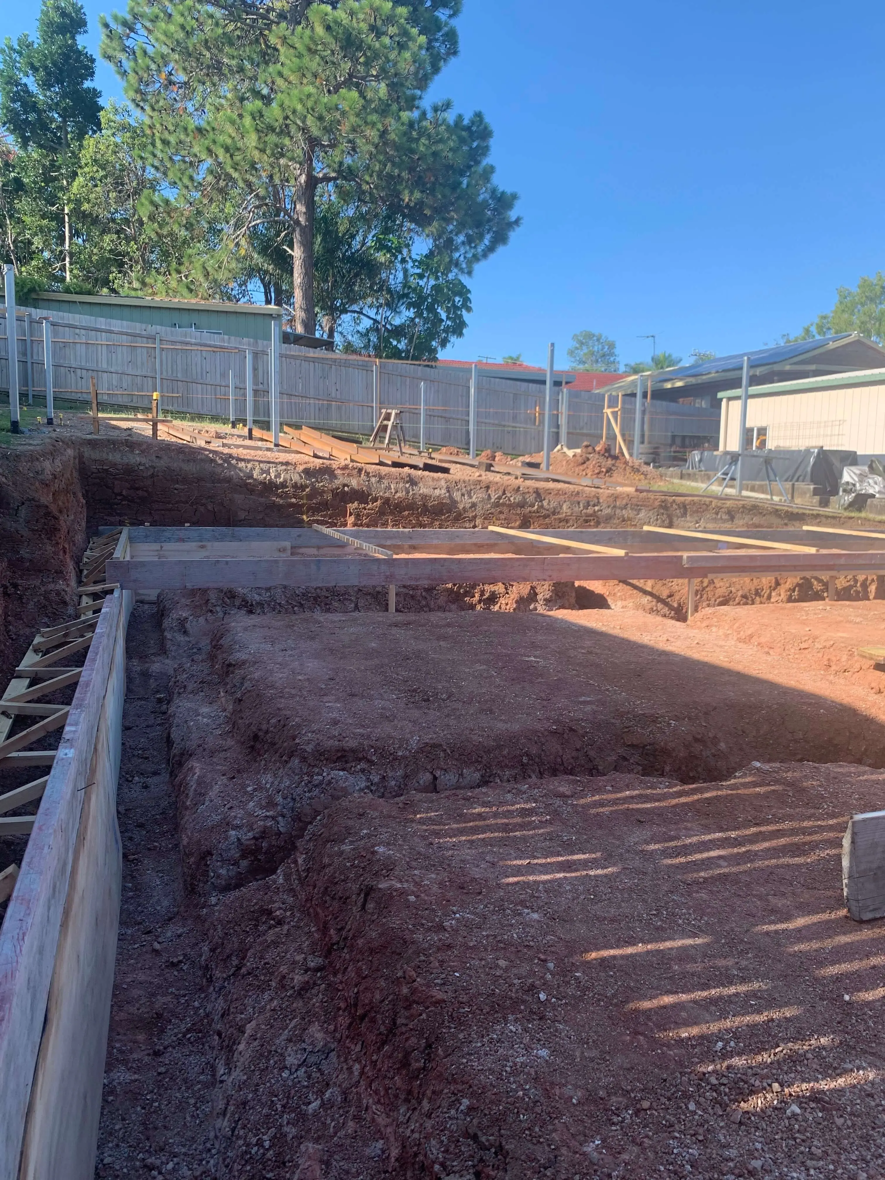 Stepped footings formed on a sloping block in the Redlands